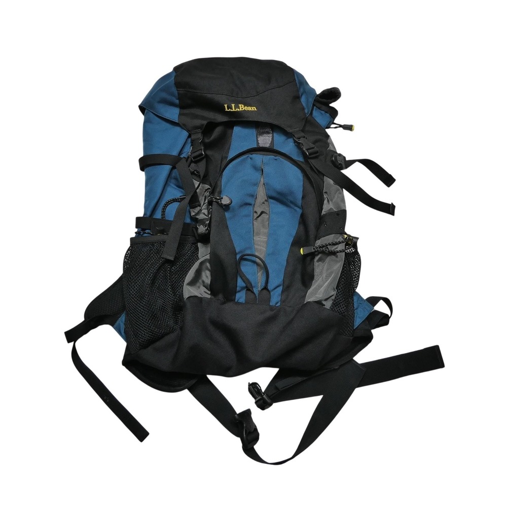 L.L.Bean Hiking Pack Large Blue Black Nylon Hip Belt Ventilated Panel Gear
